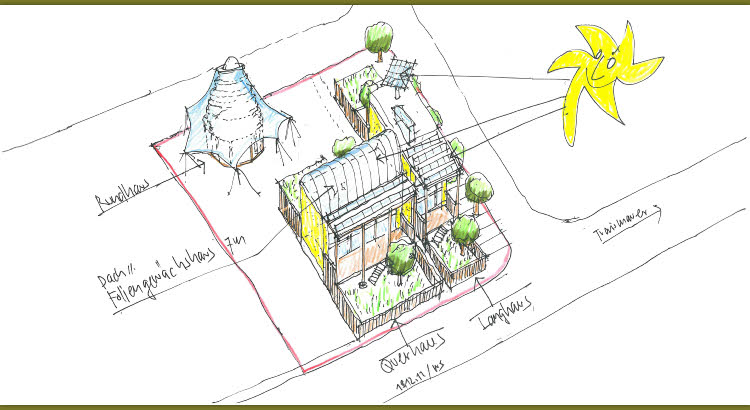 AWS Lewaridorf Studie Musterhäuser Rundpavillon Skizze